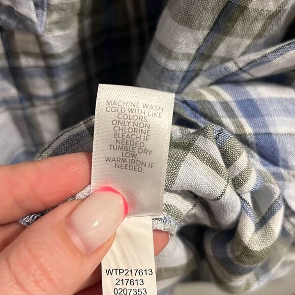 ✨J.Jill Love Linen Button Front Roll Tab Sleeve Plaid Sz XL Tall Tunic Blouse✨ - Picture 8 of 8